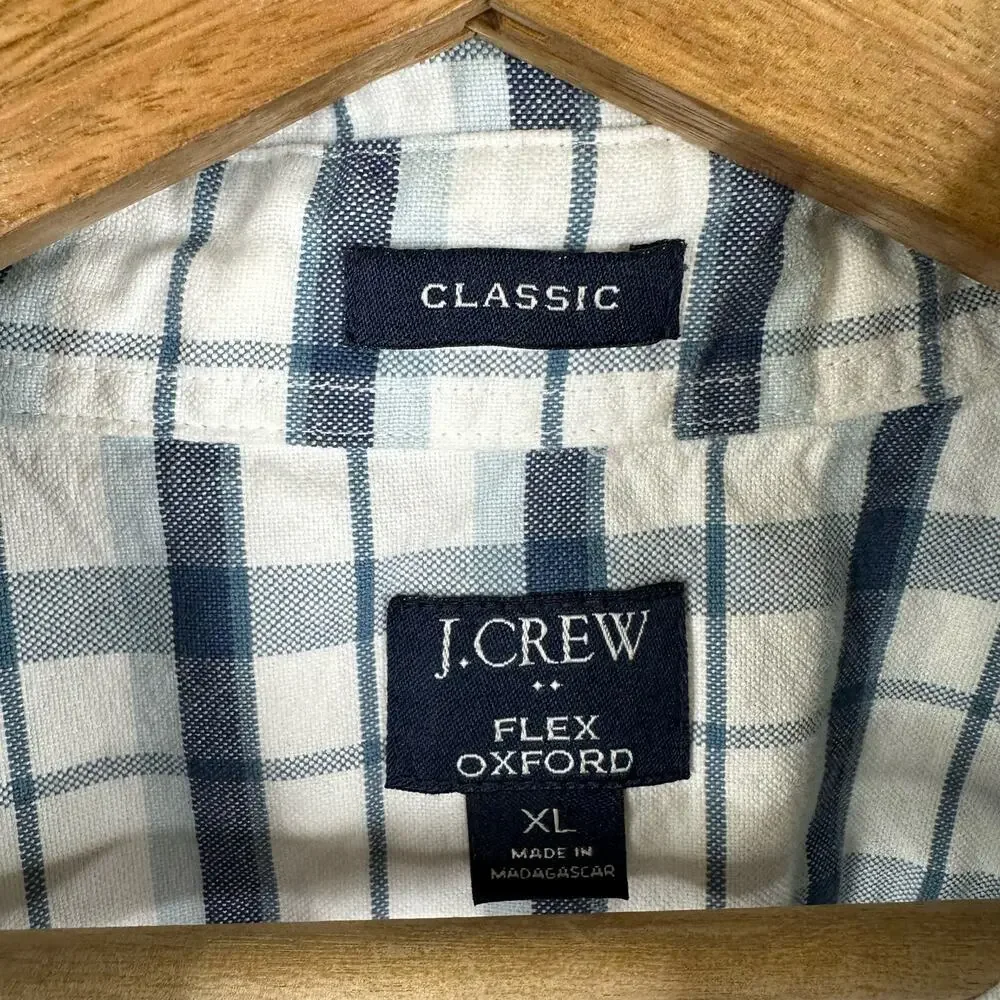 J Crew Mens size XL Plaid Classic Flex Oxford Shirt Long Sleeve Button Down Blue